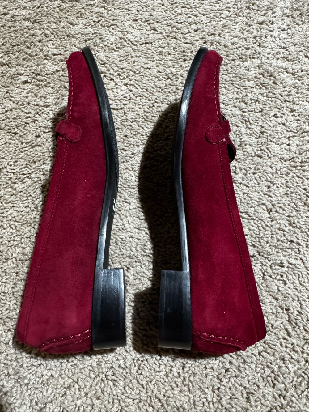 Stuart Weitzman Wine Red Suede Loafers with Metal Link 9.5 - Picture 3 of 6